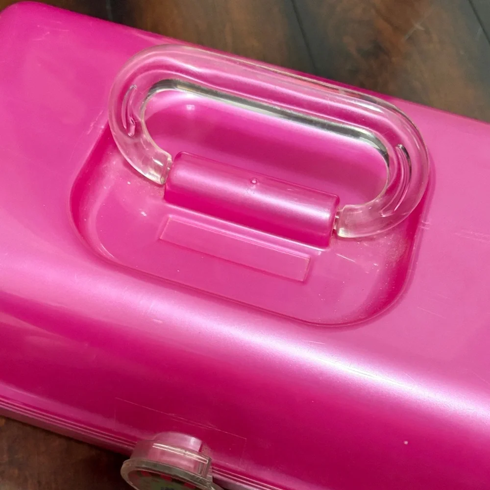 Caboodles Bright Pink Cosmetic Case with Multicolored Polka Snap